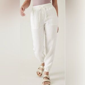 Athleta white 100% Linen Joggers pants size xL